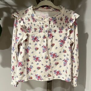 Boden Cream Floral Long Sleeve Kids Tee